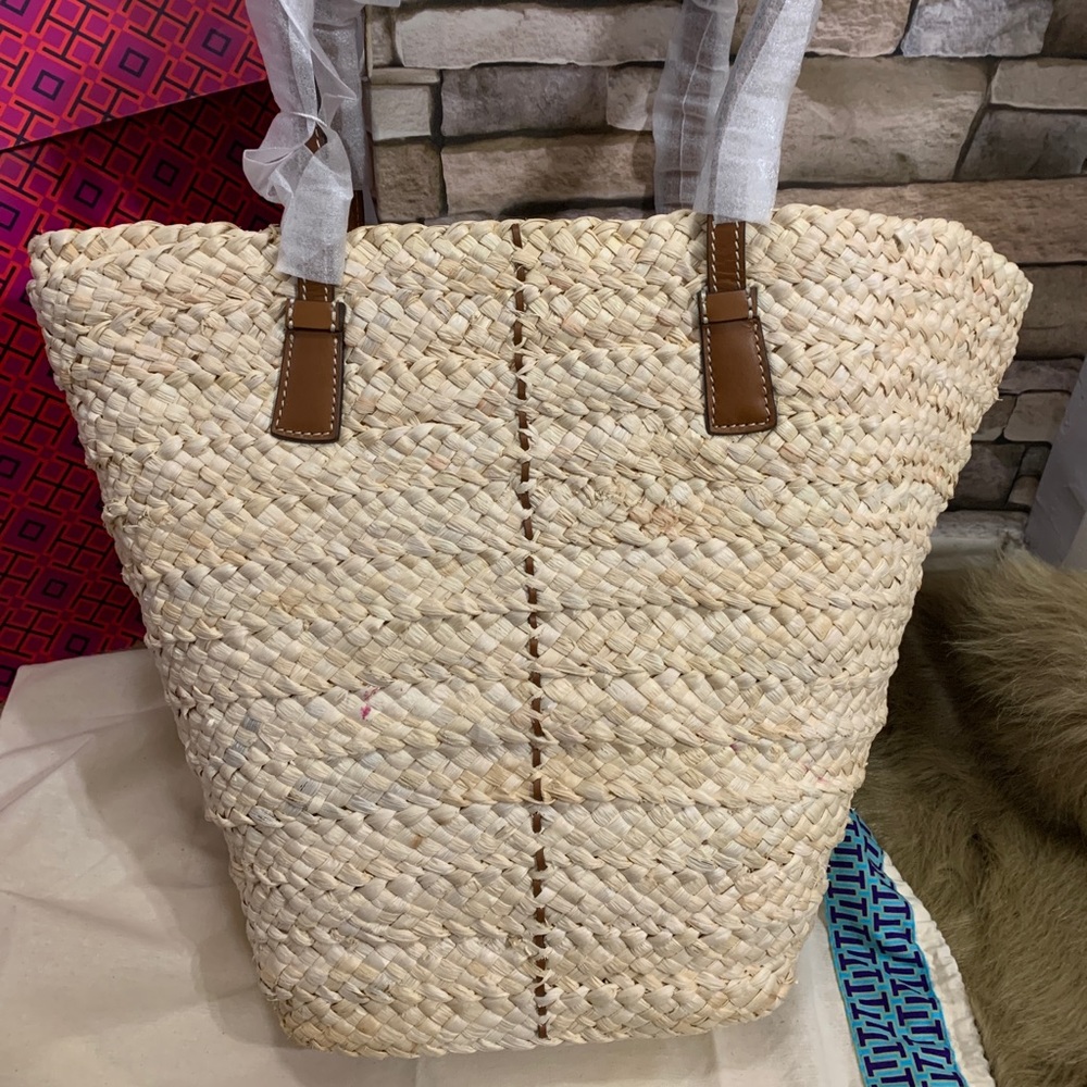 SOLD⛔️Auth.TORY BURCH Straw/leather tote/pouch - Picture 8 of 15